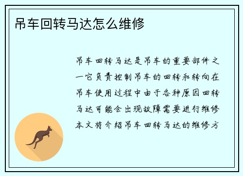 吊车回转马达怎么维修 吊车回转马达怎么维修
