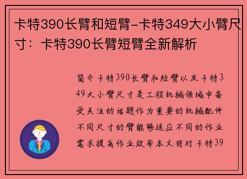 卡特390长臂和短臂-卡特349大小臂尺寸:卡特390长臂短臂全新解析 卡特390长臂和短臂-卡特349大小臂尺寸:卡特390长臂短臂全新解析
