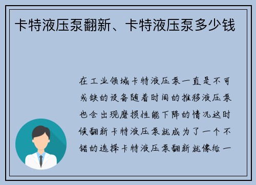 卡特液压泵翻新、卡特液压泵多少钱 卡特液压泵翻新、卡特液压泵多少钱