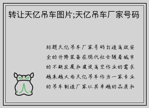 转让天亿吊车图片;天亿吊车厂家号码 转让天亿吊车图片;天亿吊车厂家号码